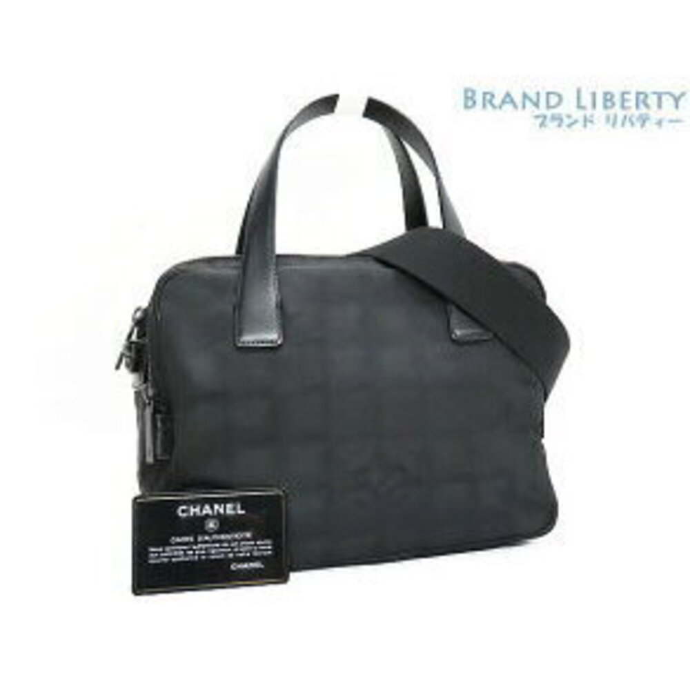 Chanel Travel Line Handbag Shoulder Bag Black Nylon Leather